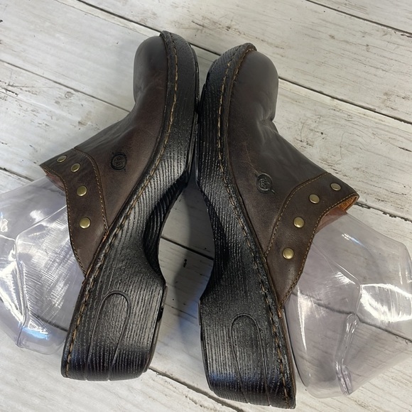 Born Brown Leather Studded Clogs - Picture 5 of 11